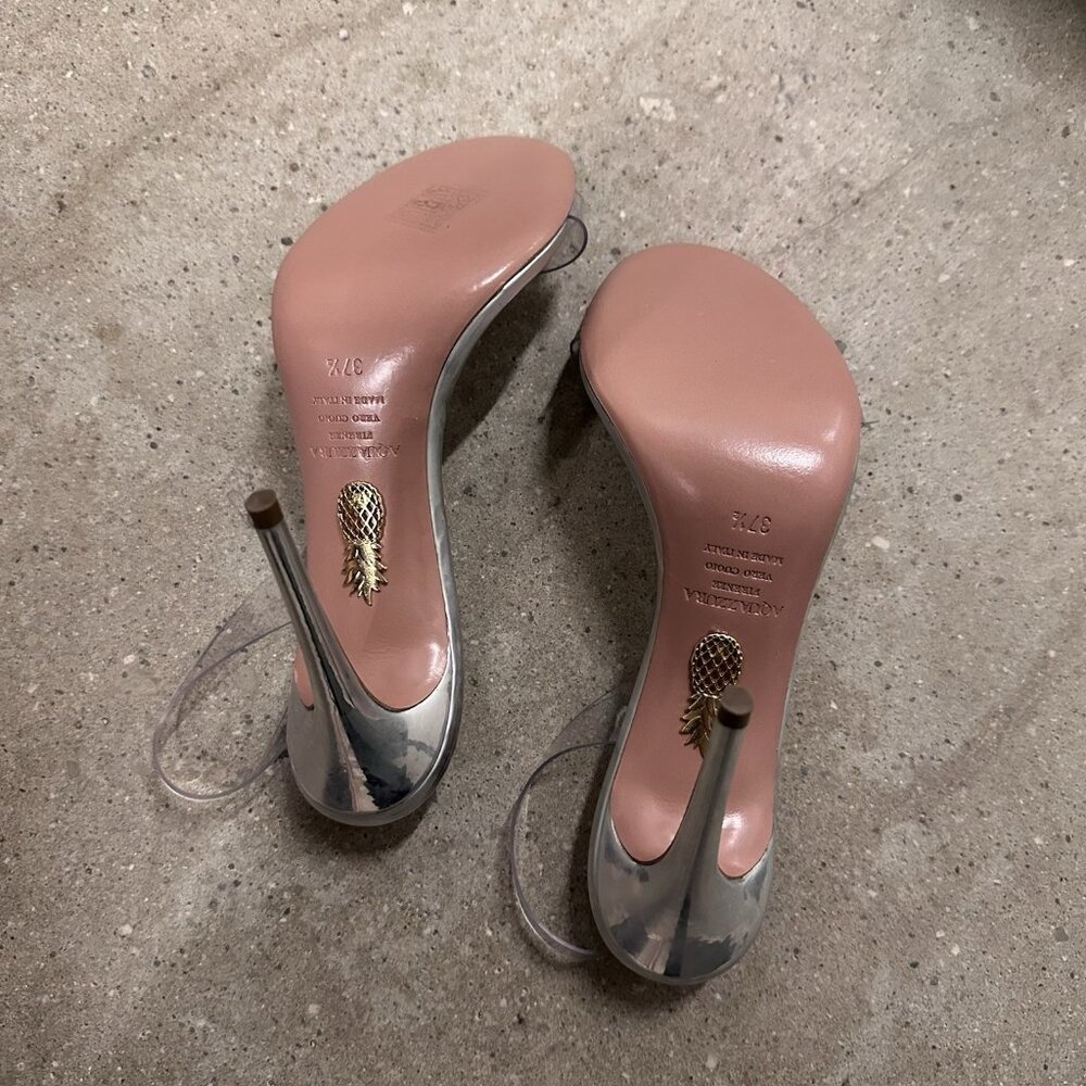 Aquazzura So Nude Plexi 105 Sandals Heels Silver - Picture 7 of 9
